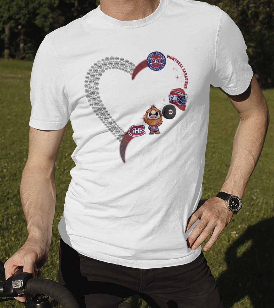 Heart Montreal Canadiens Hockey Club Mascot Helmet Puck Sparkle T-Shirt
