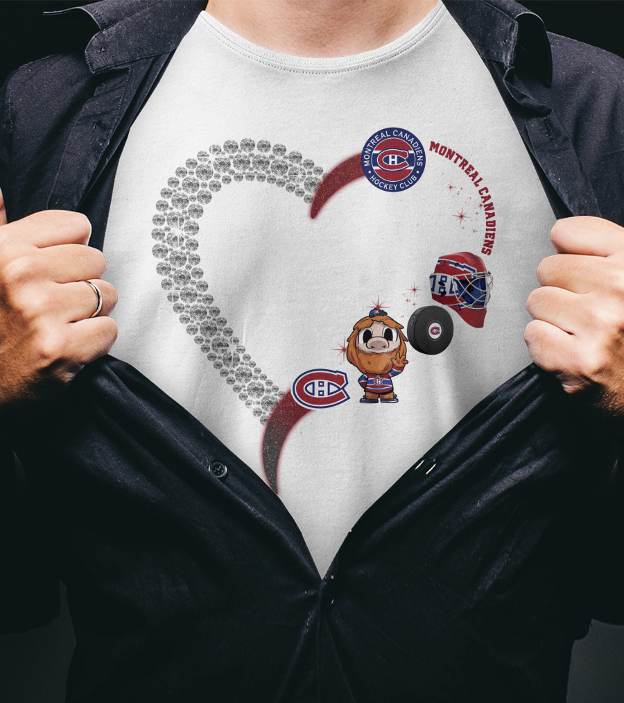 Heart Montreal Canadiens Hockey Club Mascot Helmet Puck Sparkle T-Shirt