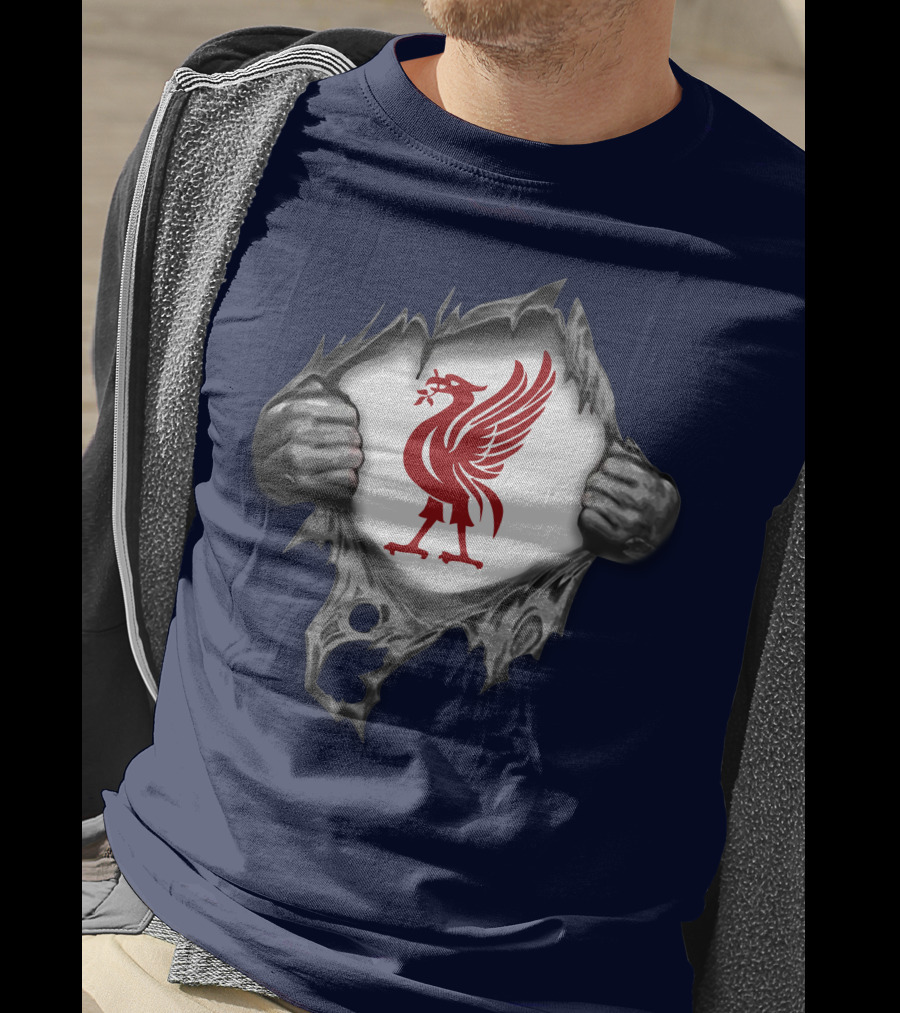 Proud To Be Liverpool Liverbird Crest Ripped T-Shirt