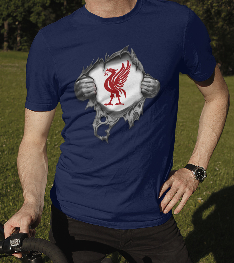 Proud To Be Liverpool Liverbird Crest Ripped T-Shirt