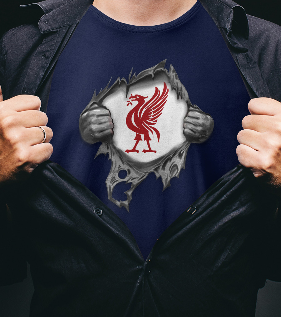 Proud To Be Liverpool Liverbird Crest Ripped T-Shirt