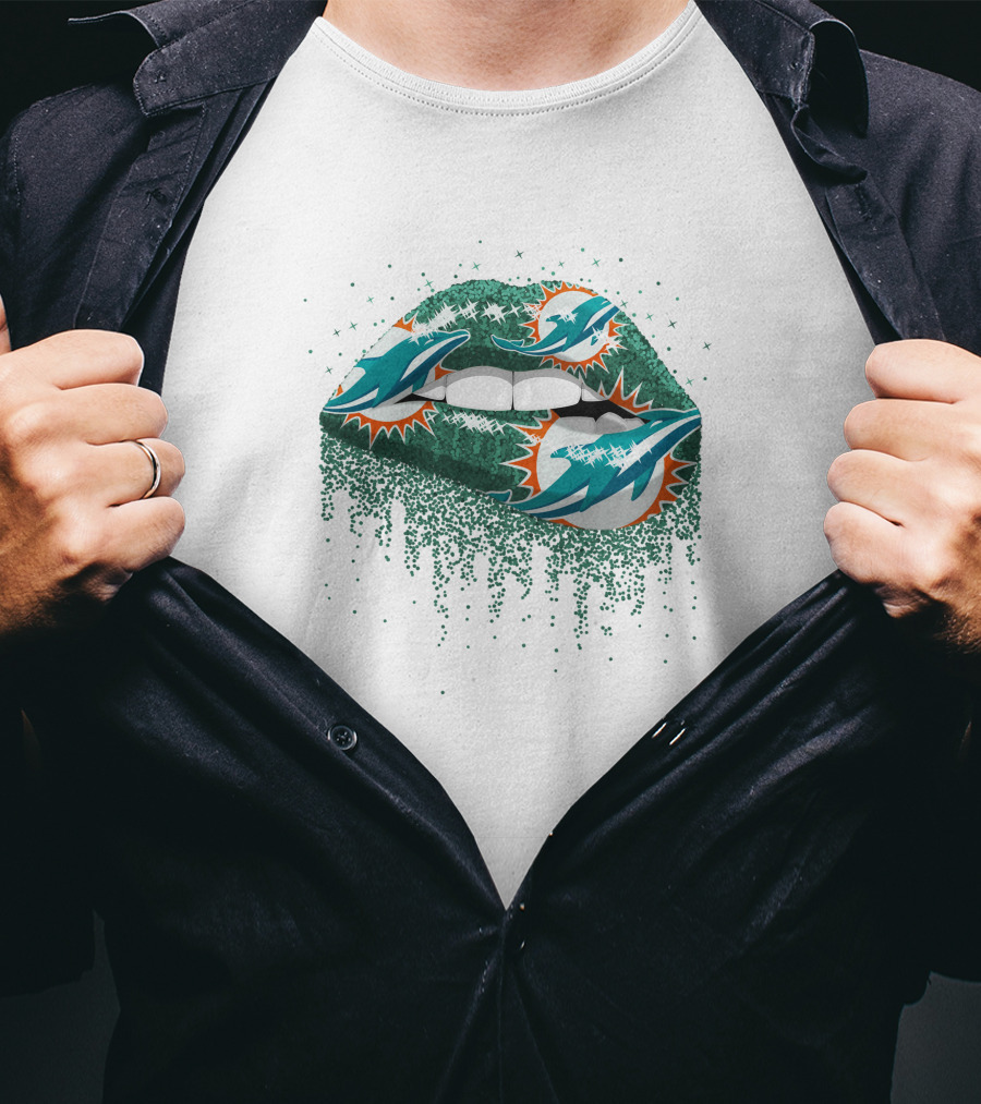 Miami Dolphins Glitter Lips Logo Décor T-Shirt