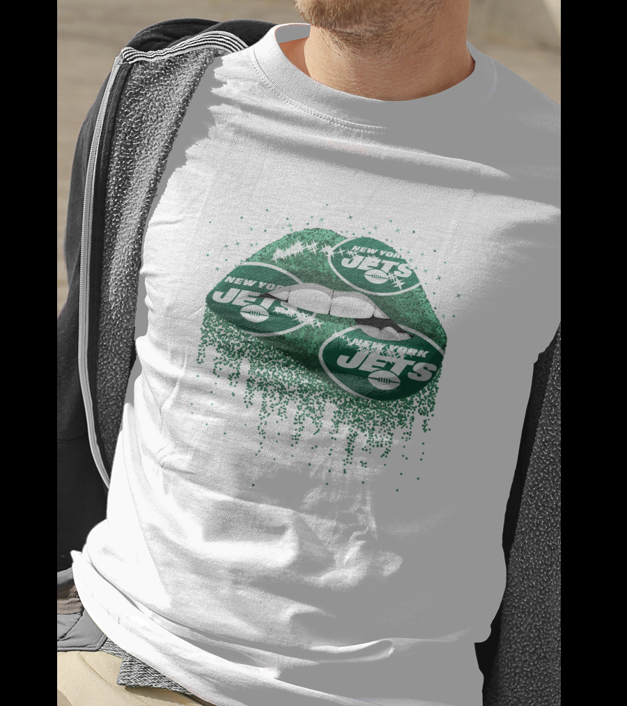 New York Jets Lips Green Glitter T-Shirt