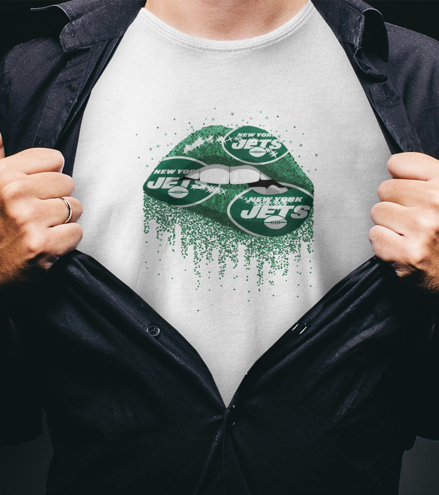 New York Jets Lips Green Glitter T-Shirt