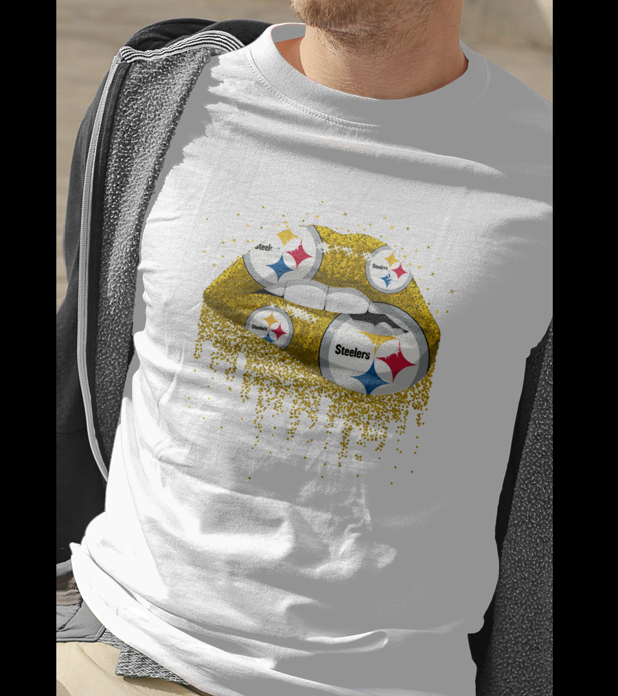 Steelers Glitter Lips Pittsburgh Football T-Shirt