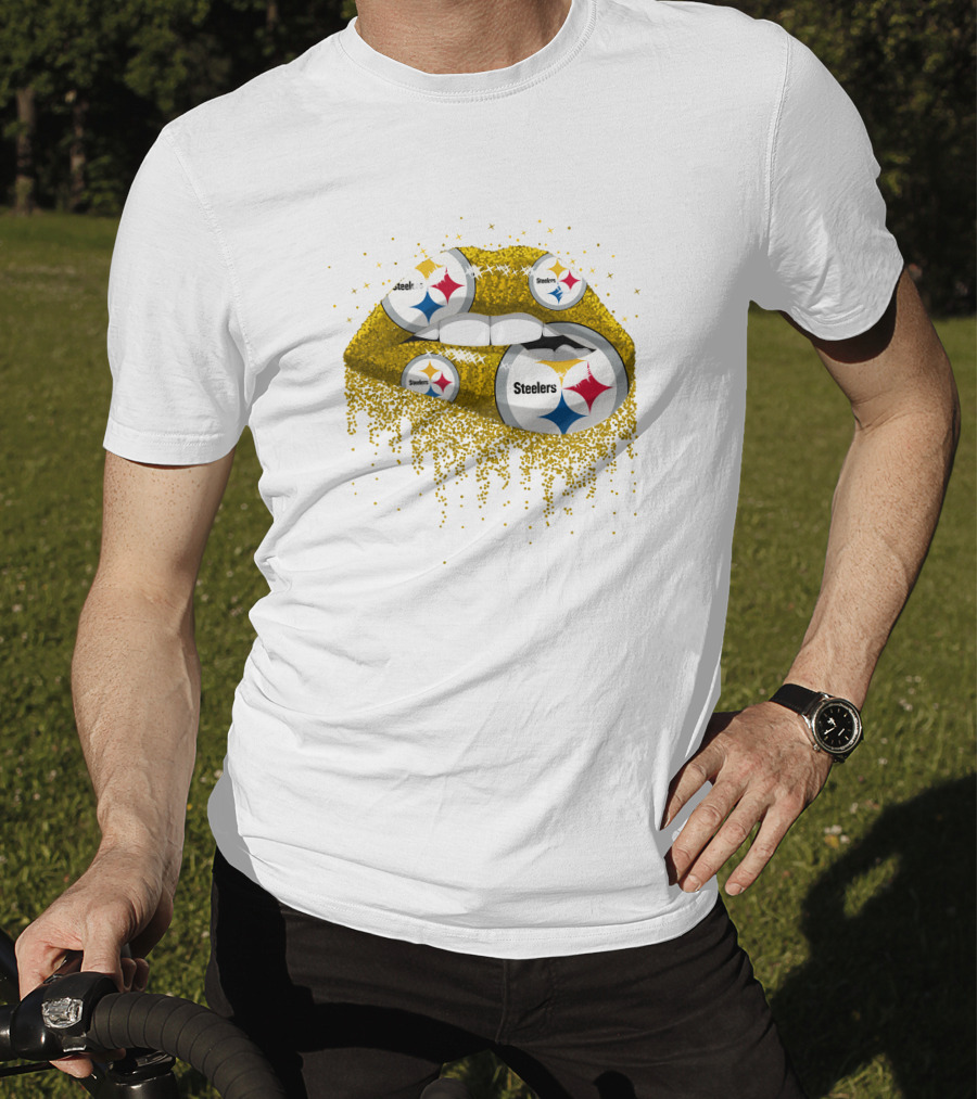 Steelers Glitter Lips Pittsburgh Football T-Shirt