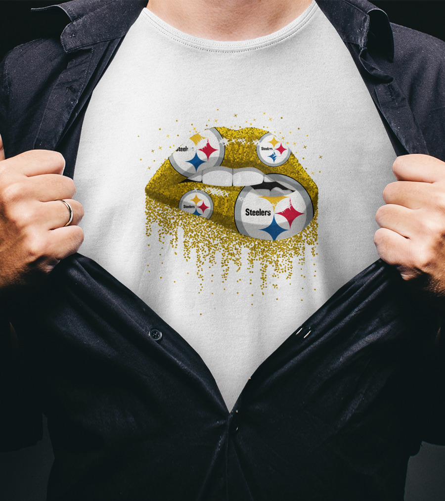 Steelers Glitter Lips Pittsburgh Football T-Shirt