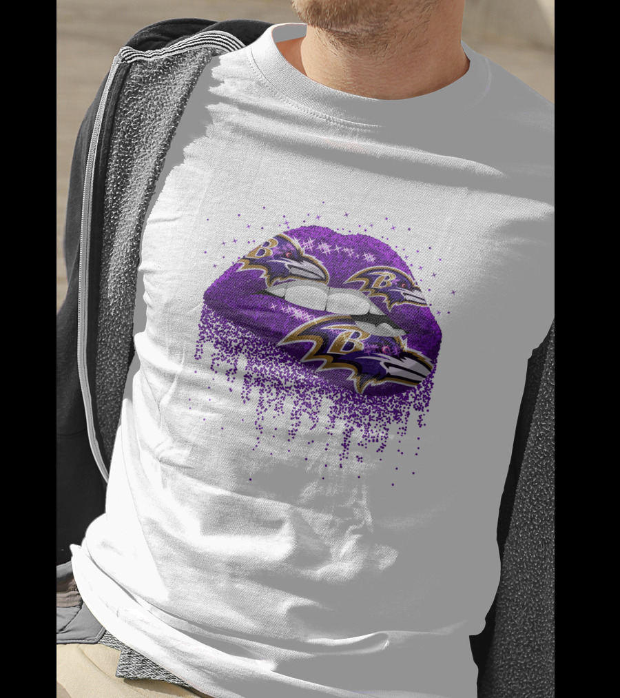 Baltimore Ravens Glitter Lips Logo Purple Sparkle T-Shirt