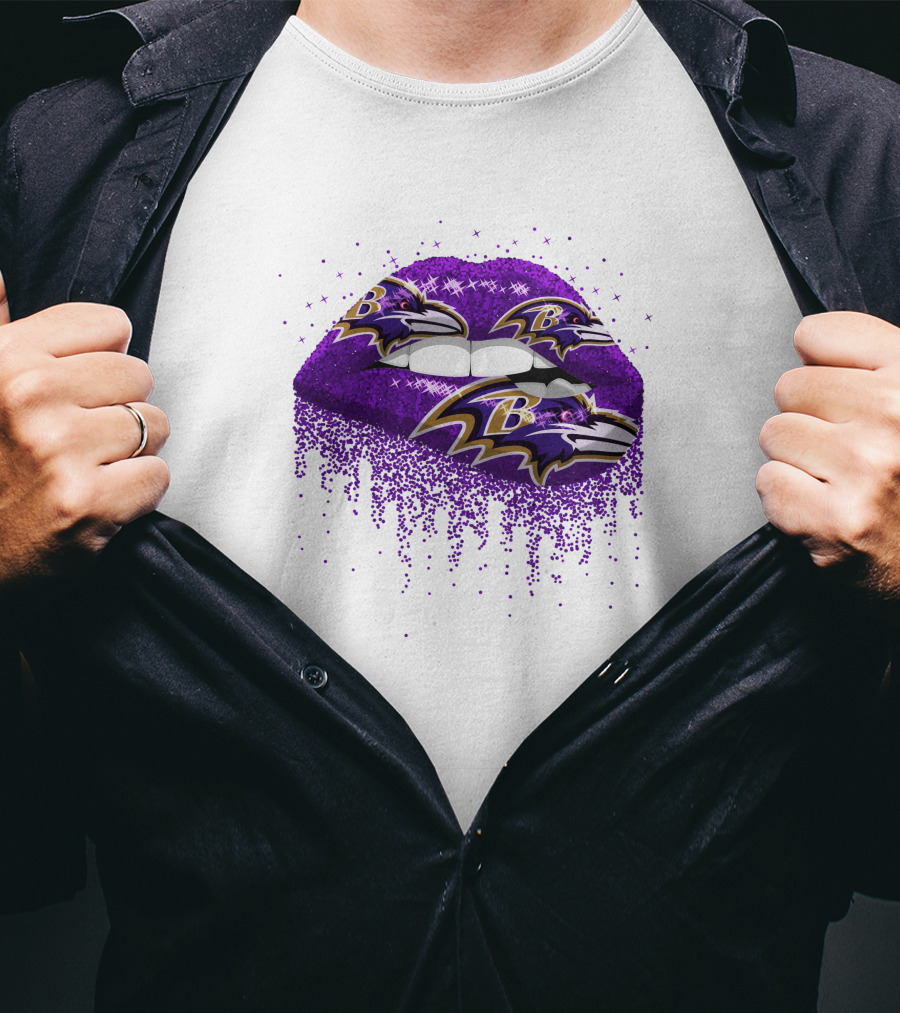 Baltimore Ravens Glitter Lips Logo Purple Sparkle T-Shirt