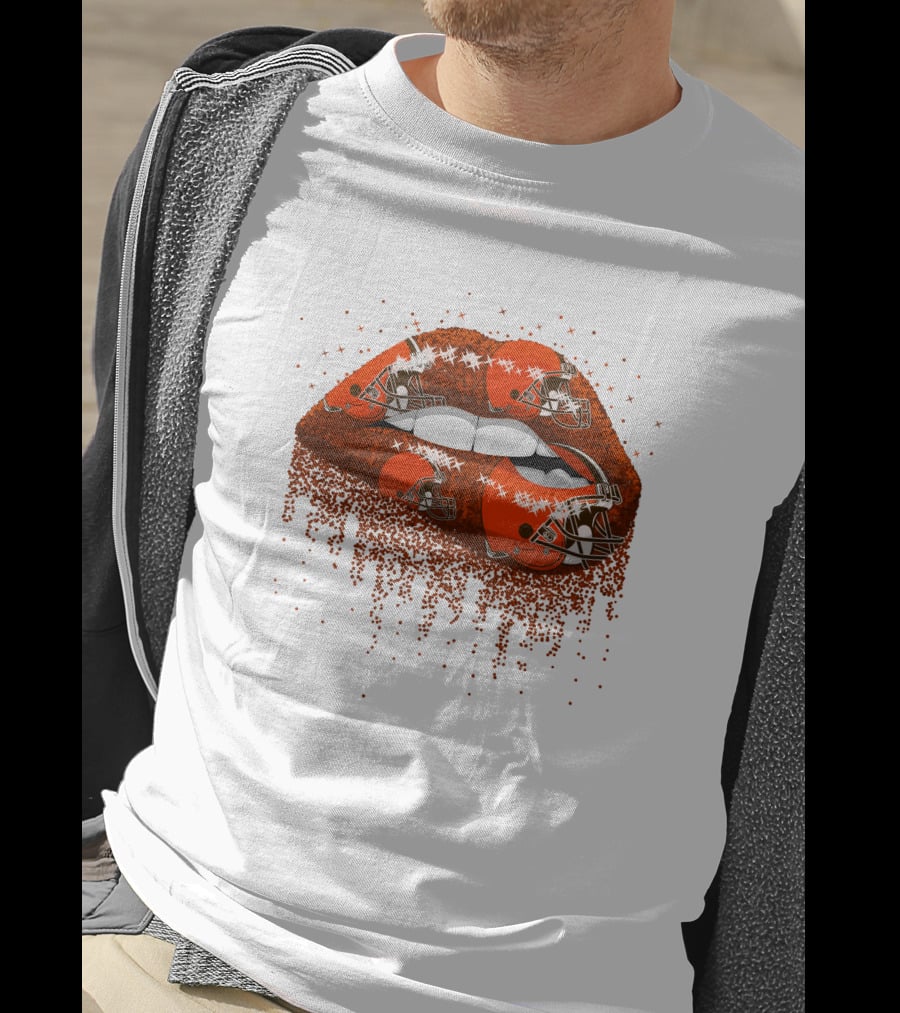 Cleveland Browns Helmet Sparkle Lips T-Shirt