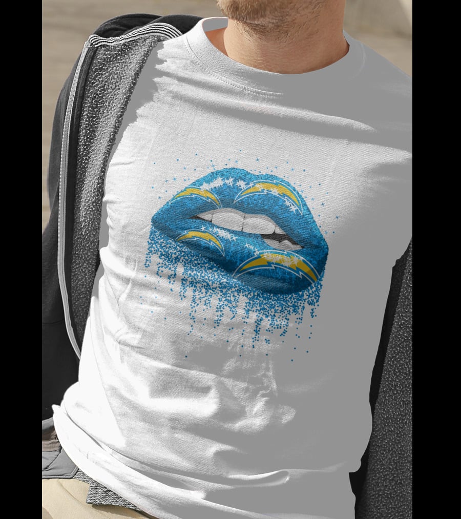 Los Angeles Chargers Blue Glitter Lips T-Shirt