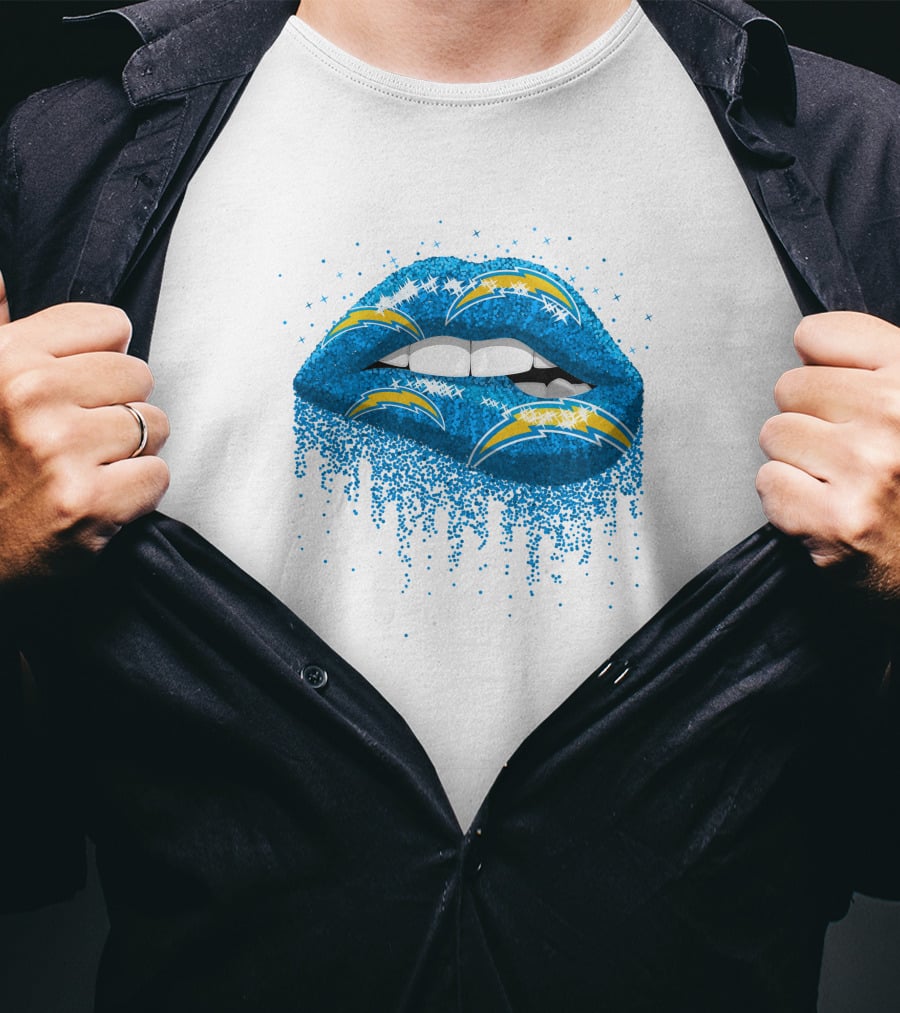 Los Angeles Chargers Blue Glitter Lips T-Shirt