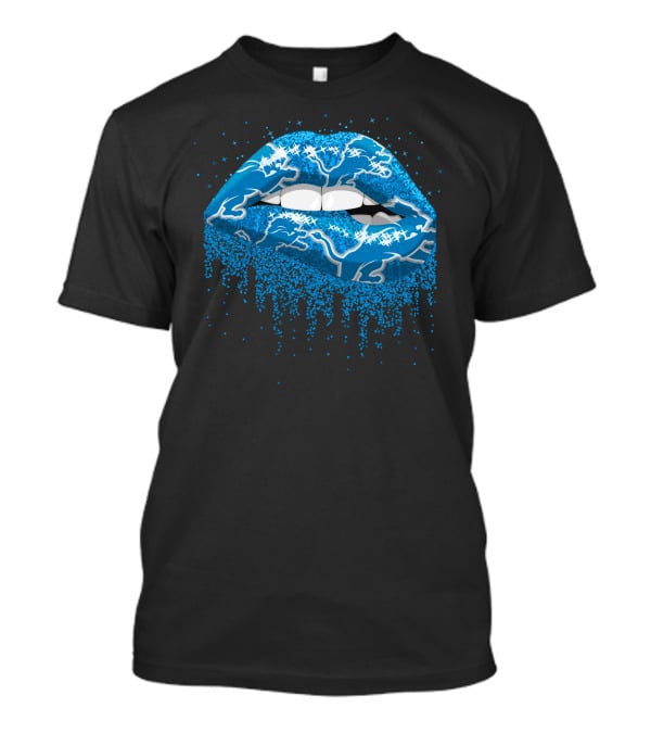 Detroit Lions Blue Dripping Lips T-Shirt