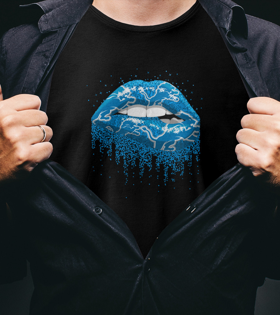 Detroit Lions Blue Dripping Lips T-Shirt