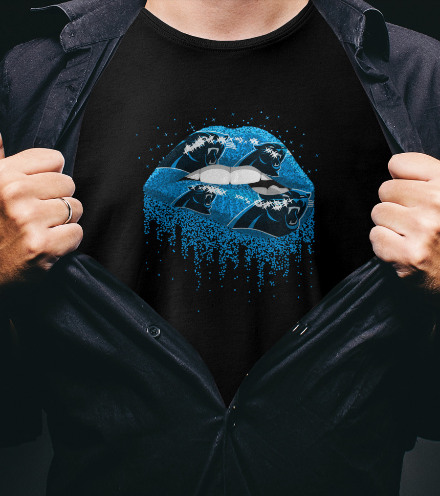 Carolina Panthers Glitter Lips Burst With Panther T-Shirt