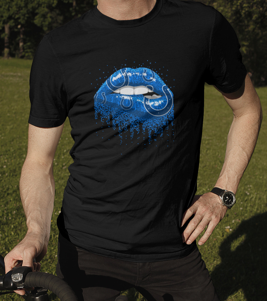 Indianapolis Colts Blue Glitter Lips With Horseshoe T-Shirt