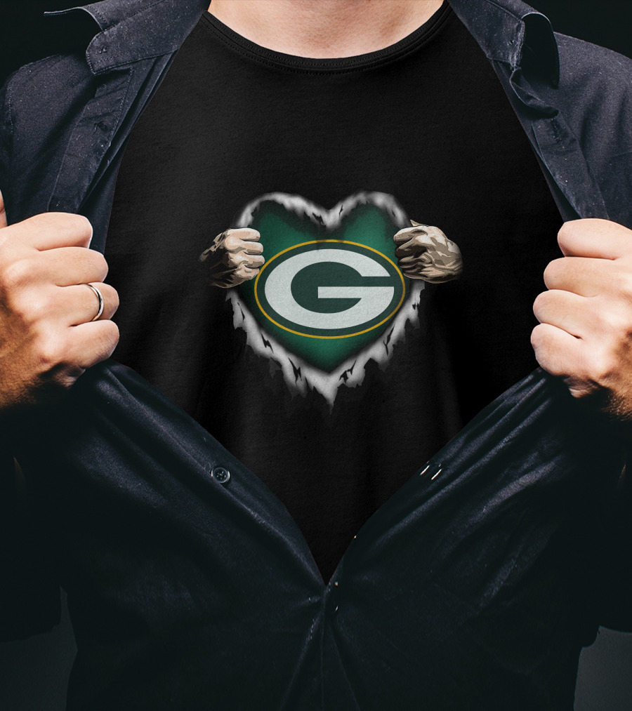 Green Bay Packers Heart Ripped Open T-Shirt