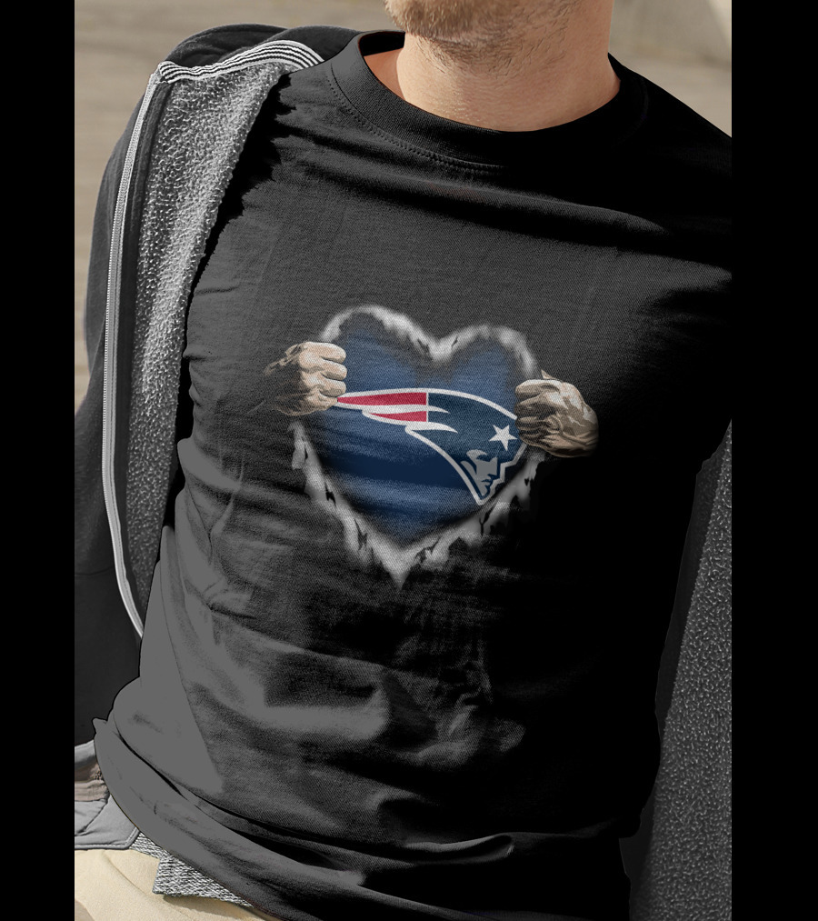 New England Patriots Ripped Heart Hands T-Shirt