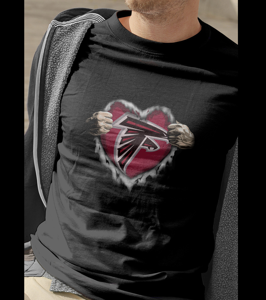 Atlanta Falcons Heart Ripped Logo Fist T-Shirt