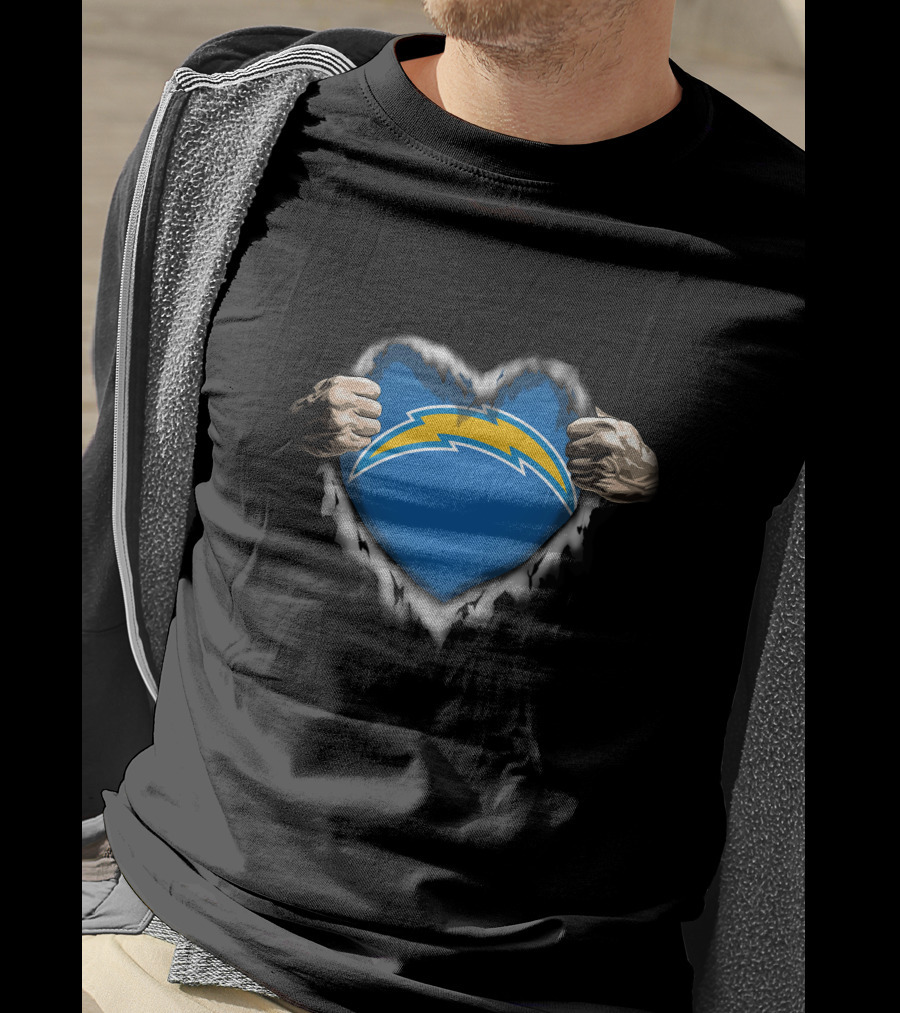 Los Angeles Chargers Heart Ripped Hands T-Shirt