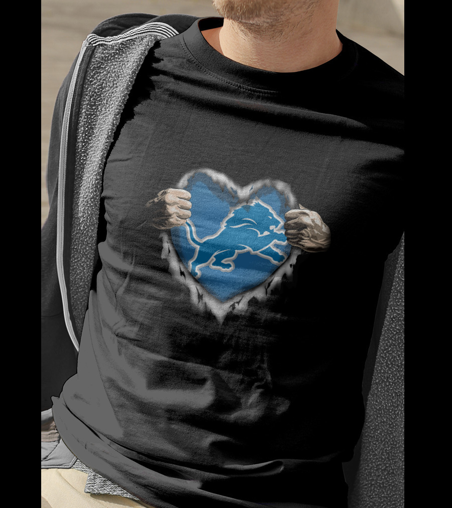 Detroit Lions Heart Ripped Through T-Shirt