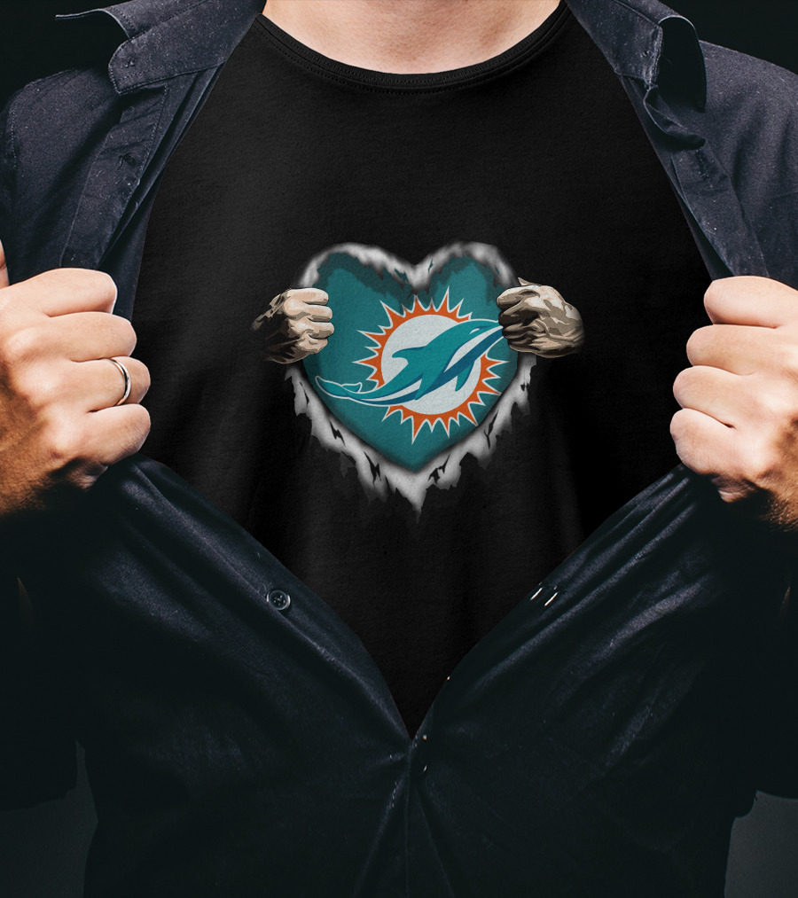 Miami Dolphins Heart Ripped T-Shirt