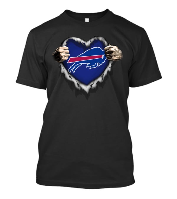 Buffalo Bills Ripped Heart With Logo In Hands T-Shirt