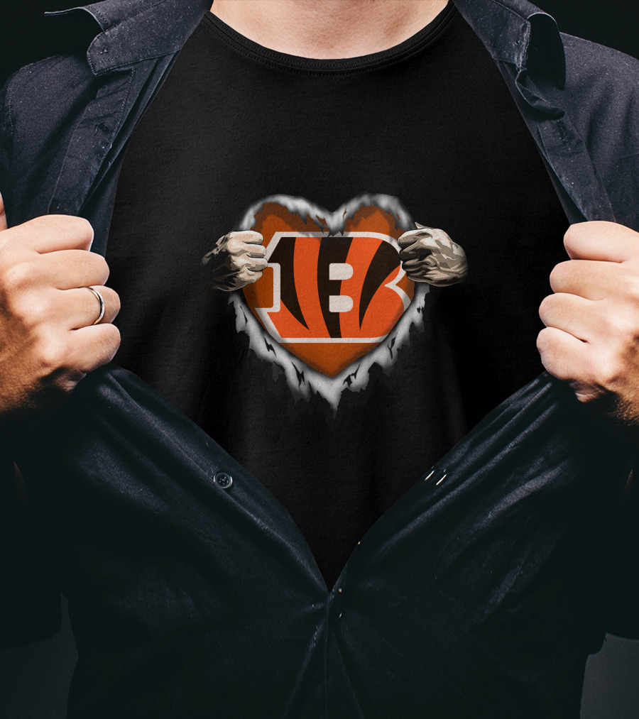 Cincinnati Bengals Ripped Logo Heart T-Shirt