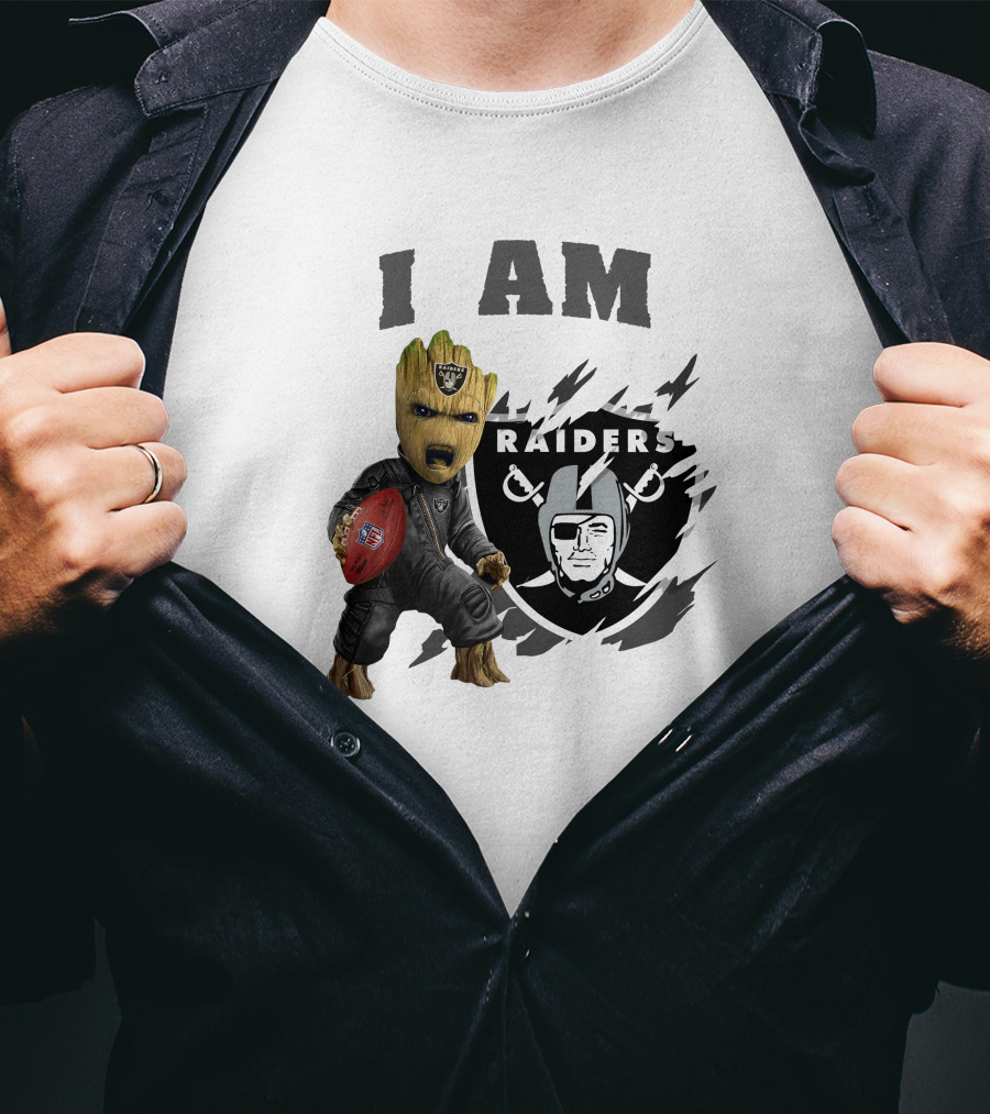 I Am Groot Raiders Football Character With Las Vegas Raiders T-Shirt
