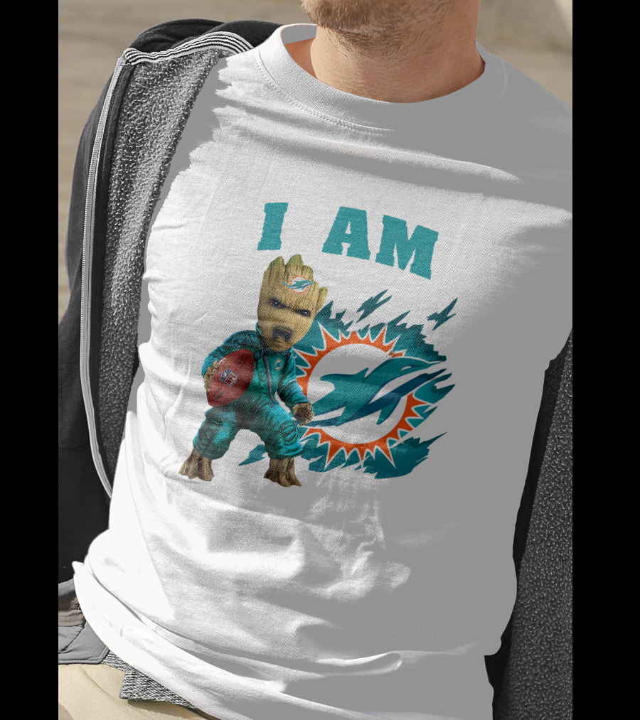 I Am Groot Miami Dolphins Football Fan Character T-Shirt