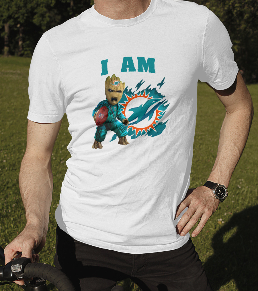 I Am Groot Miami Dolphins Football Fan Character T-Shirt