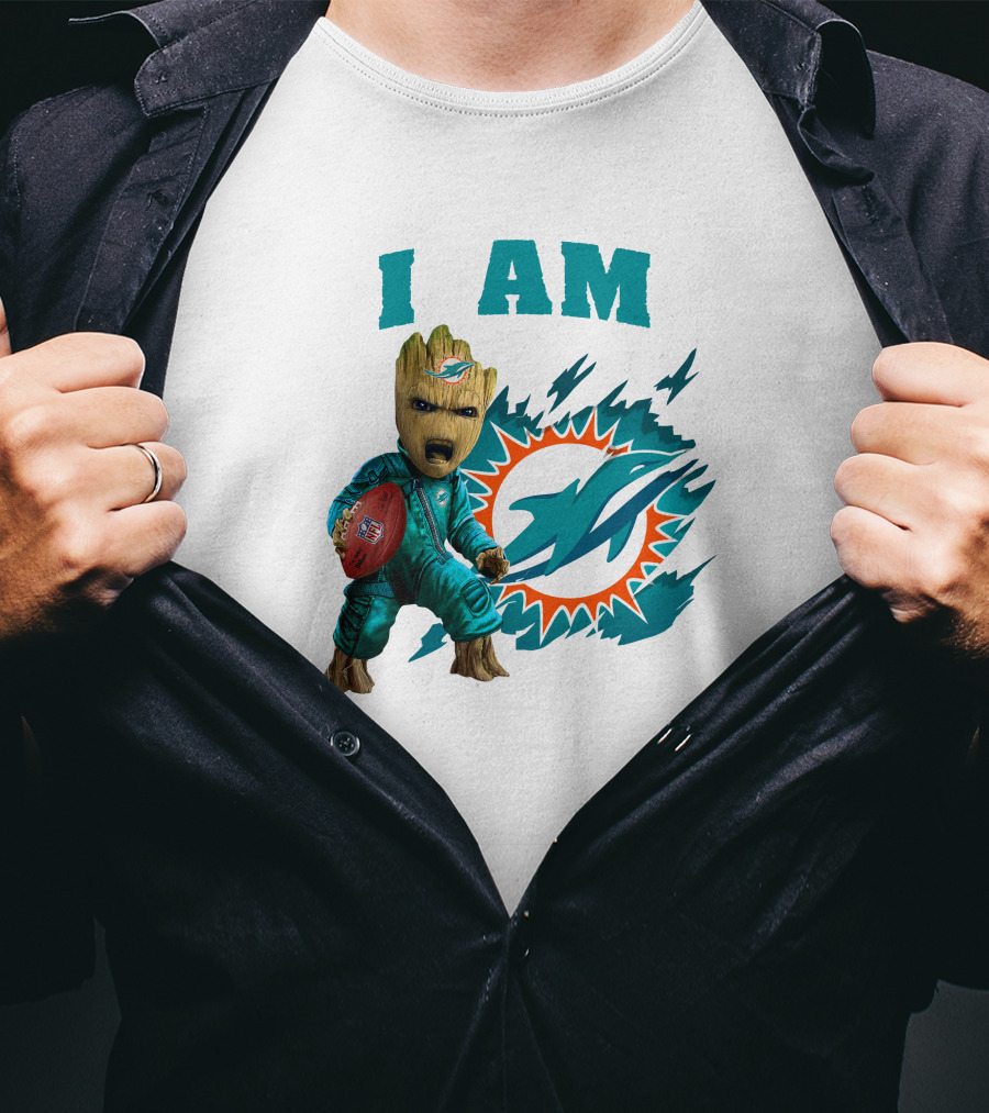 I Am Groot Miami Dolphins Football Fan Character T-Shirt