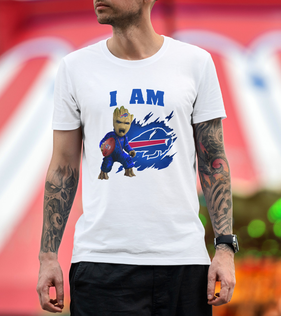 Groot Holding Football Buffalo Bills Logo I Am T-Shirt