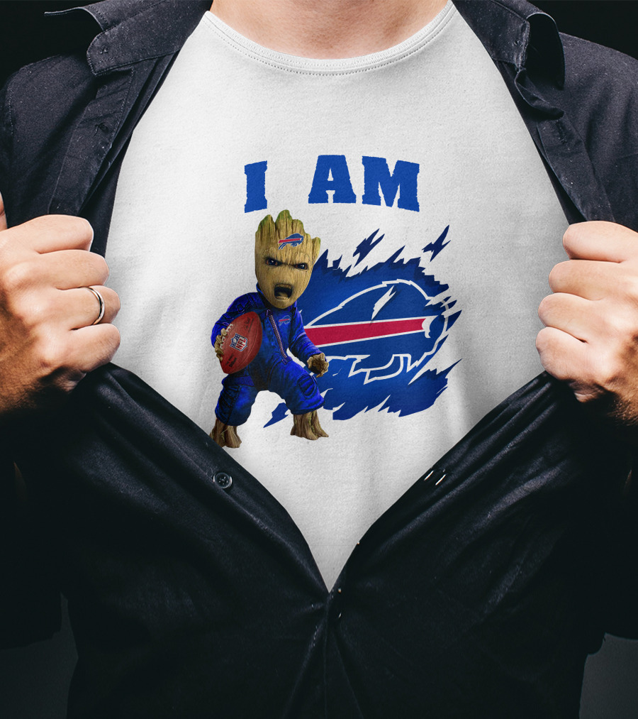 Groot Holding Football Buffalo Bills Logo I Am T-Shirt
