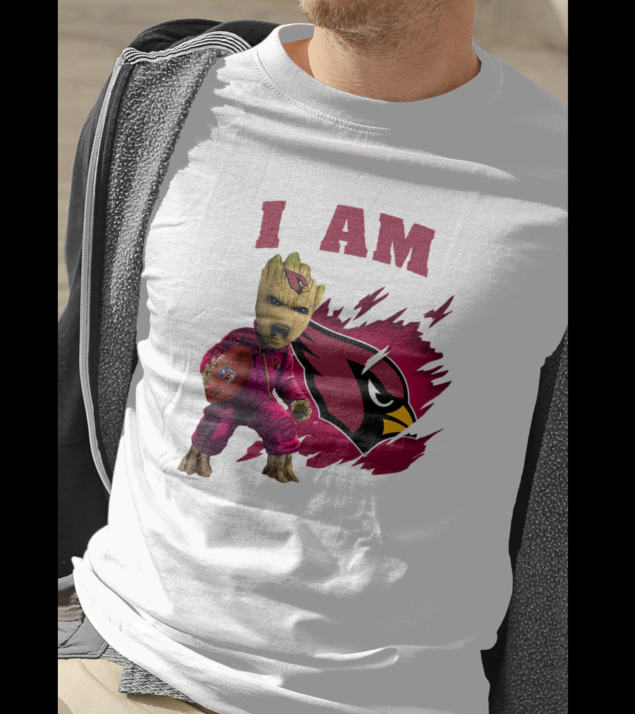 I Am Groot Arizona Cardinals Football Marvel сочетает в себе героя и спортивная команда на фоне карточной иконки T-Shirt