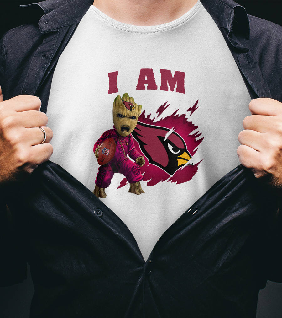 I Am Groot Arizona Cardinals Football Marvel сочетает в себе героя и спортивная команда на фоне карточной иконки T-Shirt