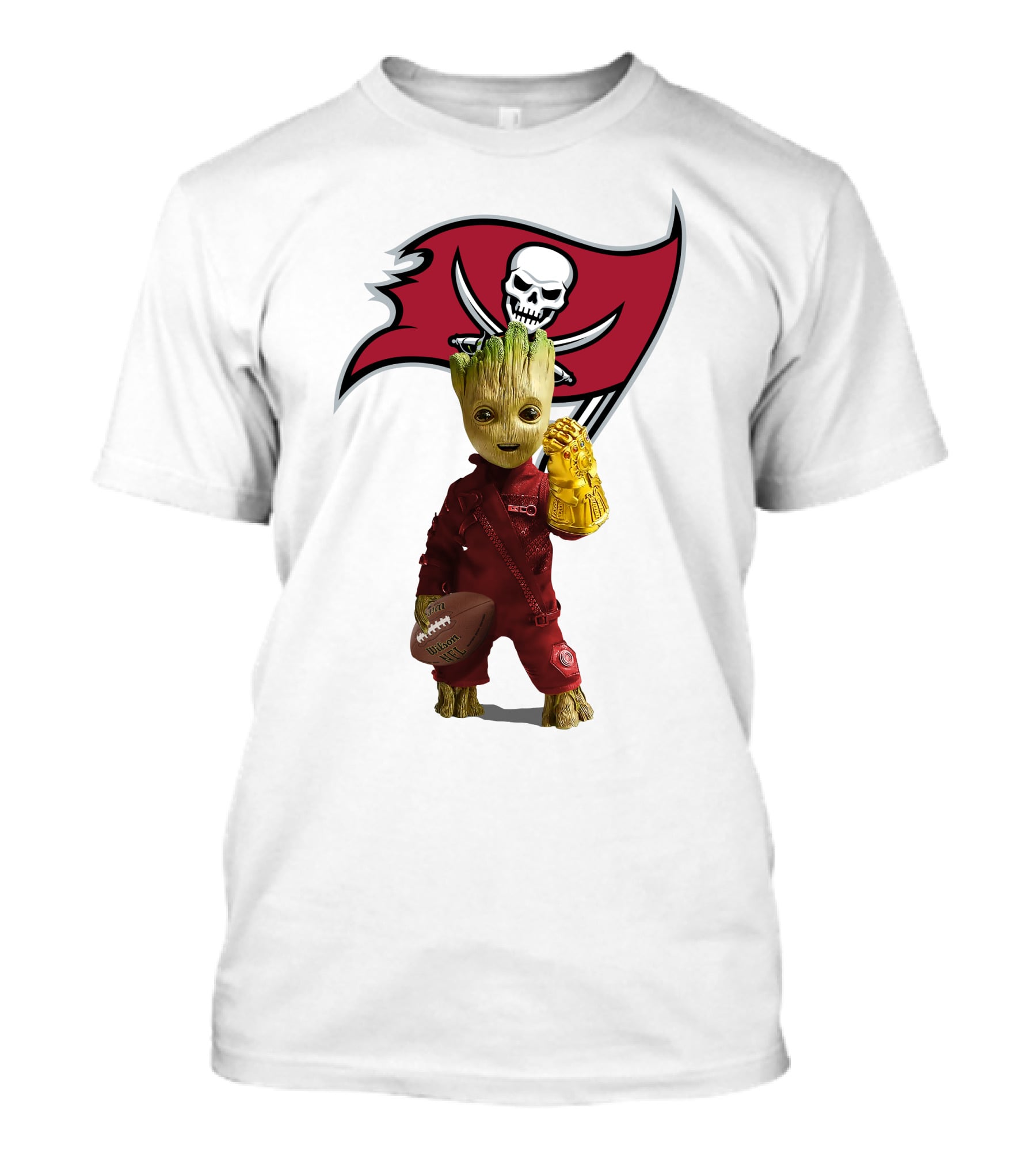 Groot Holding Football With Tampa Bay Buccaneers T-Shirt