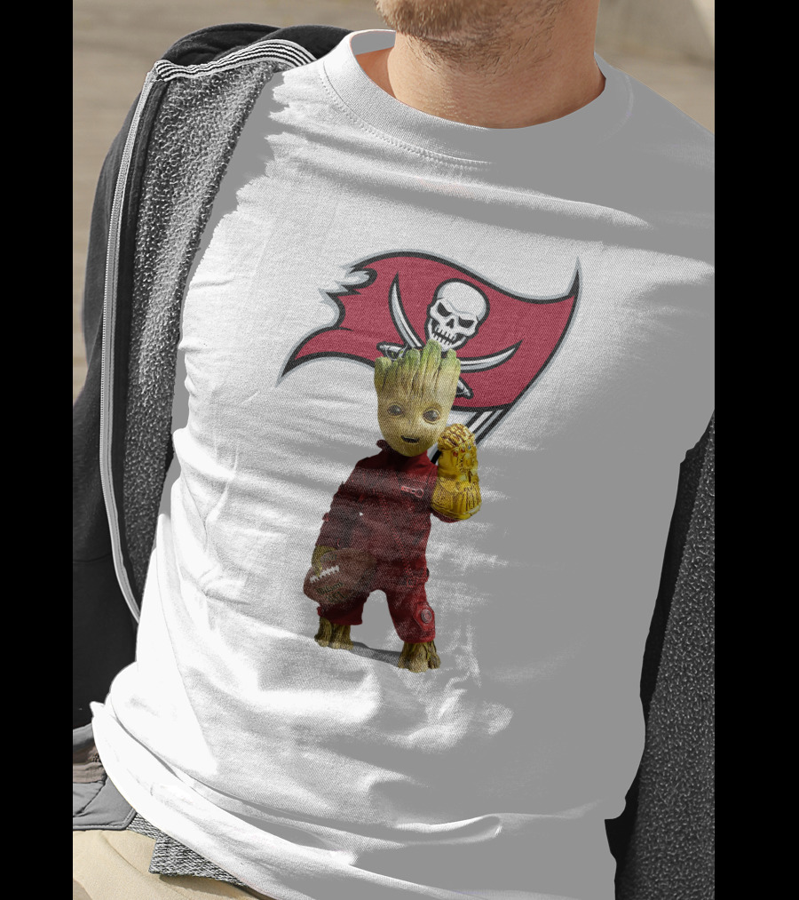 Groot Holding Football With Tampa Bay Buccaneers T-Shirt