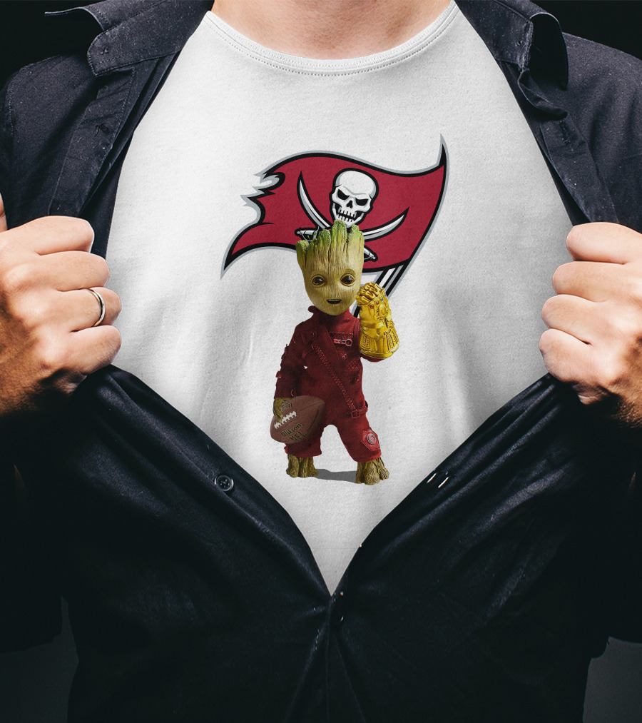 Groot Holding Football With Tampa Bay Buccaneers T-Shirt