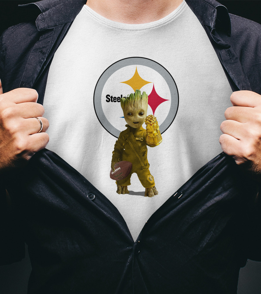 Pittsburgh Steelers Groot Football Infinity Gauntlet Fan T-Shirt