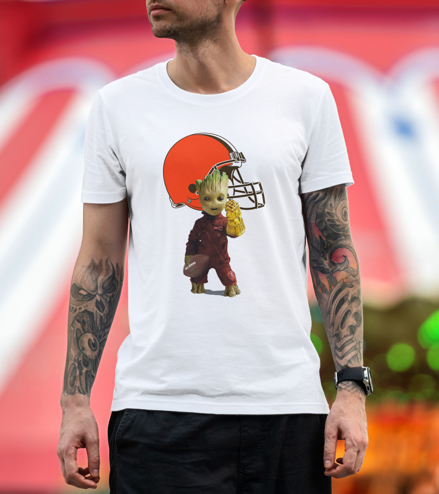 Cleveland Browns Football Groot and Infinity Gauntlet T-Shirt