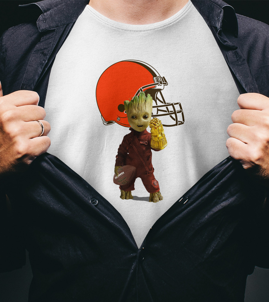 Cleveland Browns Football Groot And Infinity Gauntlet T-Shirt
