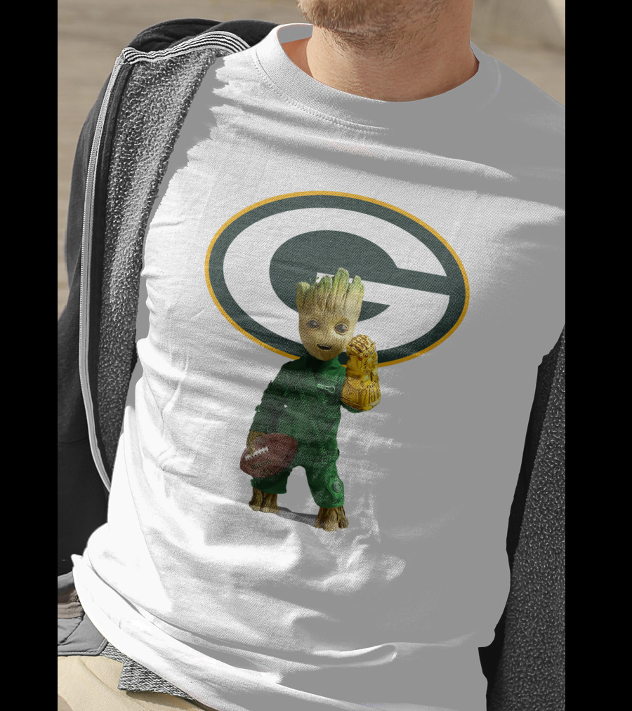 Green Bay Packers Groot Football Holding Infinity Gauntlet T-Shirt