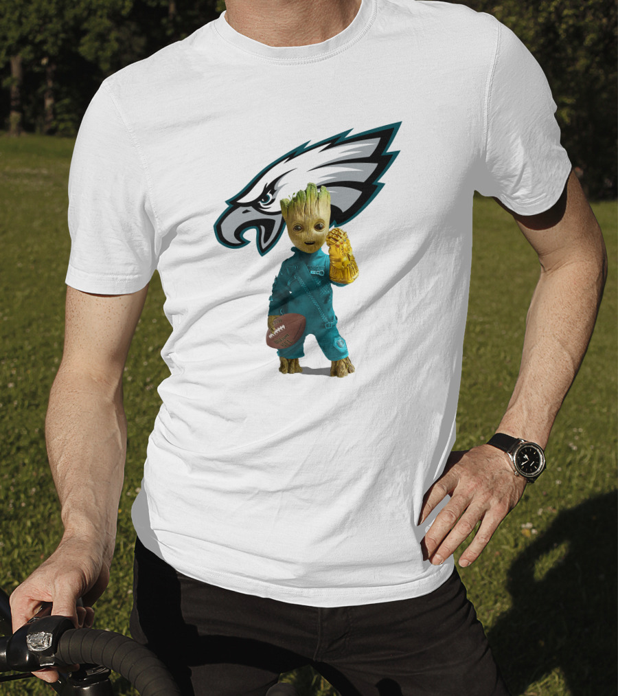 Philadelphia Eagles Baby Groot Infinity Gauntlet Football T-Shirt