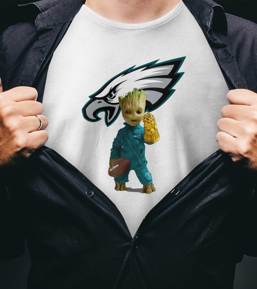 Philadelphia Eagles Baby Groot Infinity Gauntlet Football T-Shirt