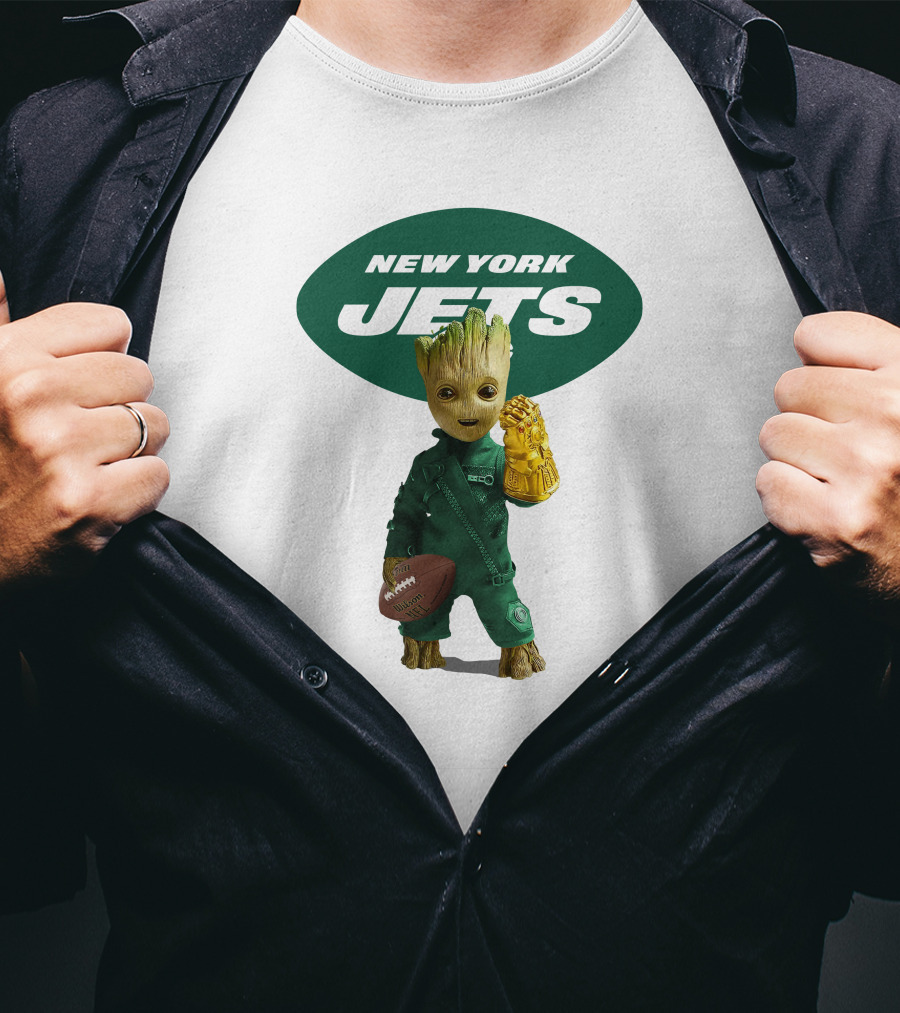 New York Jets Groot Football Marvel Crossover T-Shirt