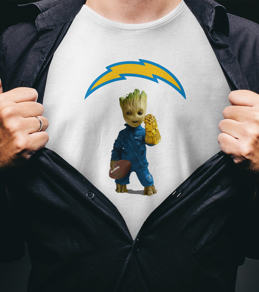 Los Angeles Chargers Groot Infinity Gauntlet Football T-Shirt