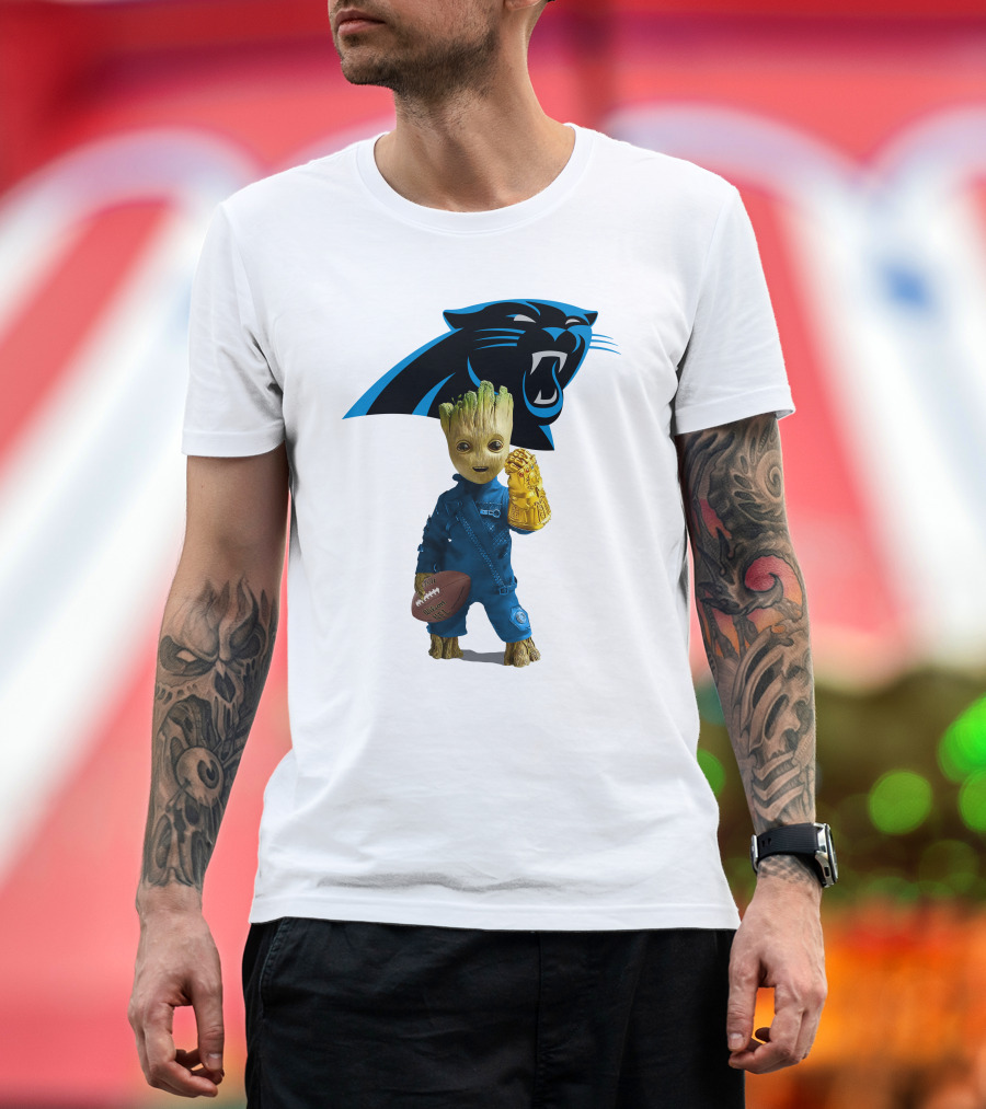 Carolina Panthers Groot Football Infinity Gauntlet Crossover T-Shirt