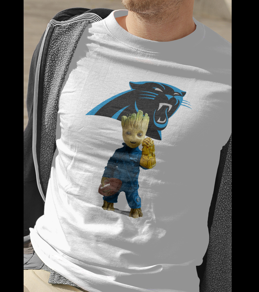 Carolina Panthers Groot Football Infinity Gauntlet Crossover T-Shirt