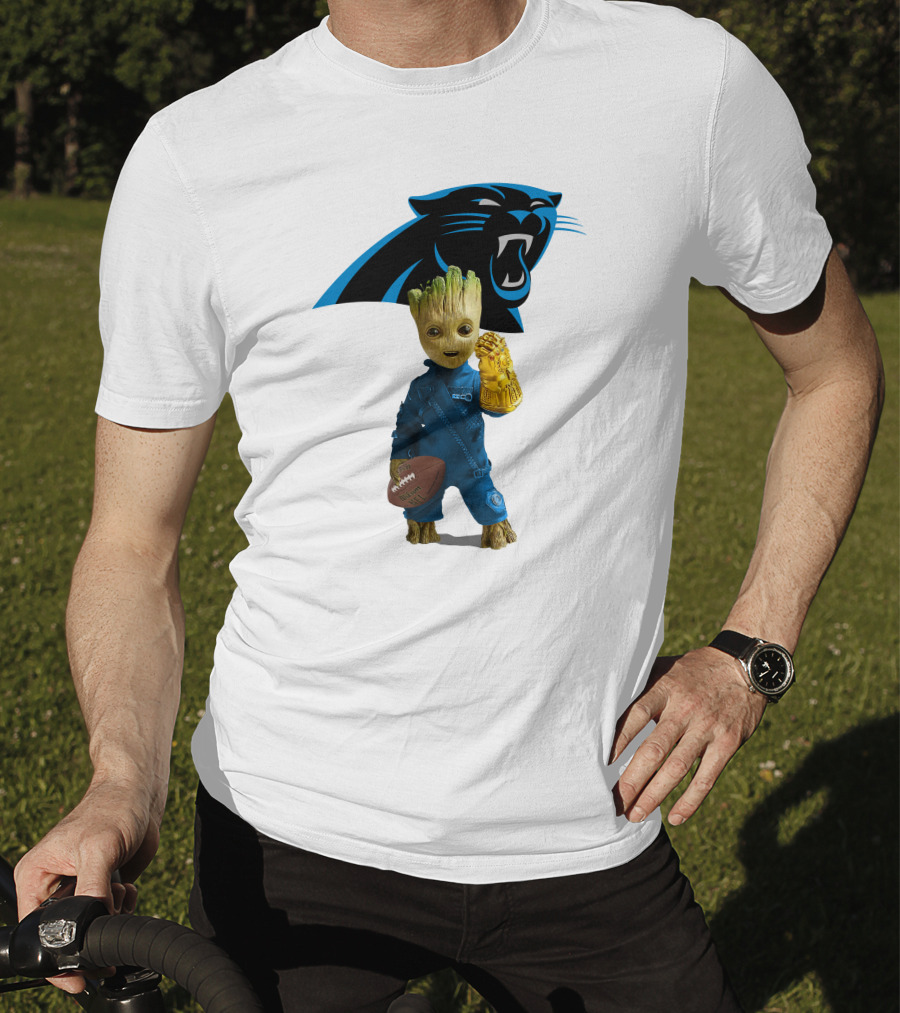 Carolina Panthers Groot Football Infinity Gauntlet Crossover T-Shirt